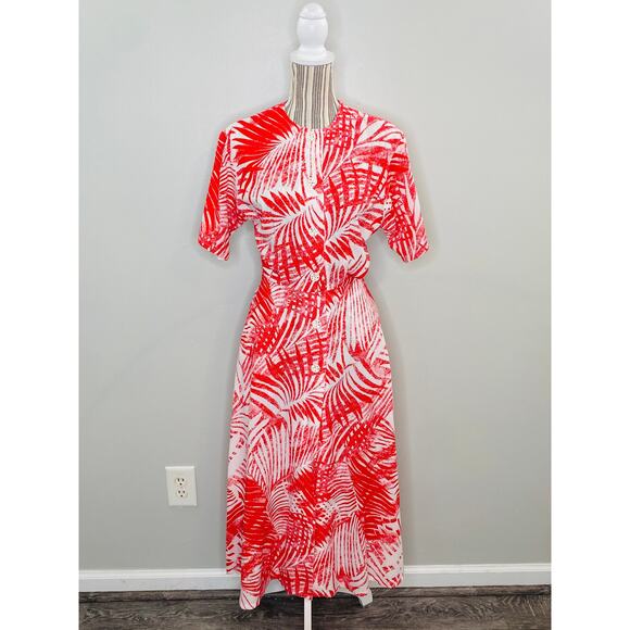 Vintage 80s Floral A-Line Midi Dress Women Size Small Button Up Pockets Femme - Picture 1 of 9